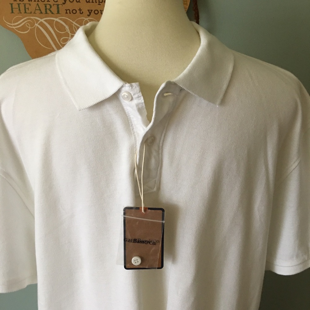 GH Bass&Co white medium weight cotton knit polo shirt size XL